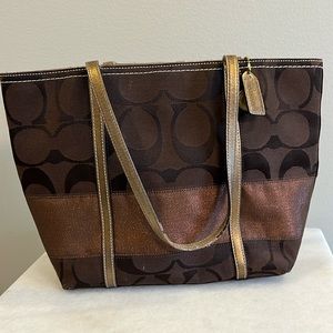 Coach Signature Canvas Bag Bronze Trim